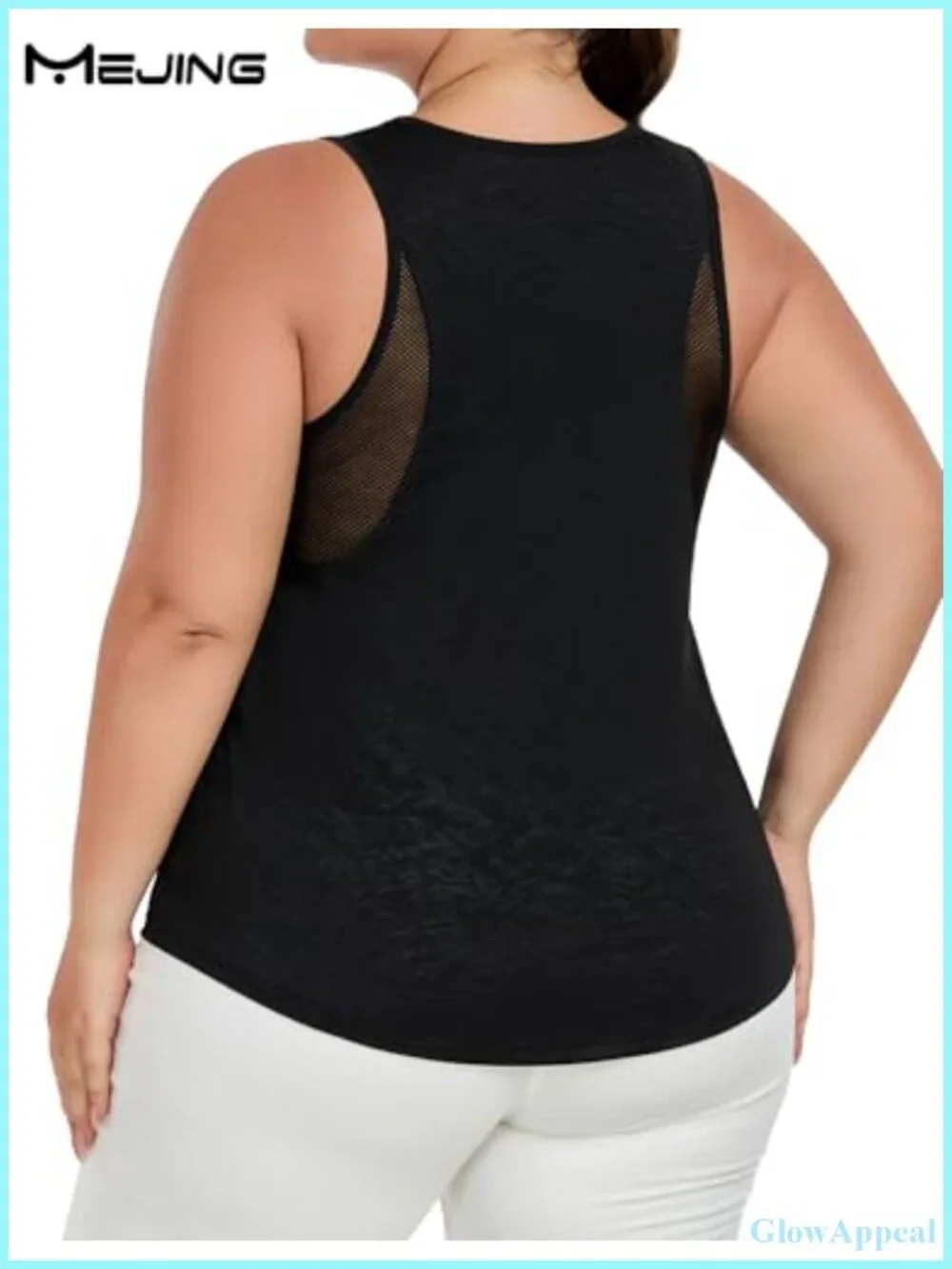 Plus Size Mesh Panel Workout Tank Top Loose Fit Yoga Tunic Sleeveless